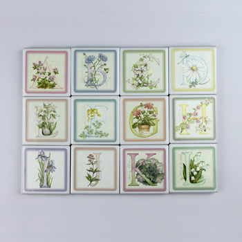 Wellspring Floral Initial Klipitz Tile Magnets